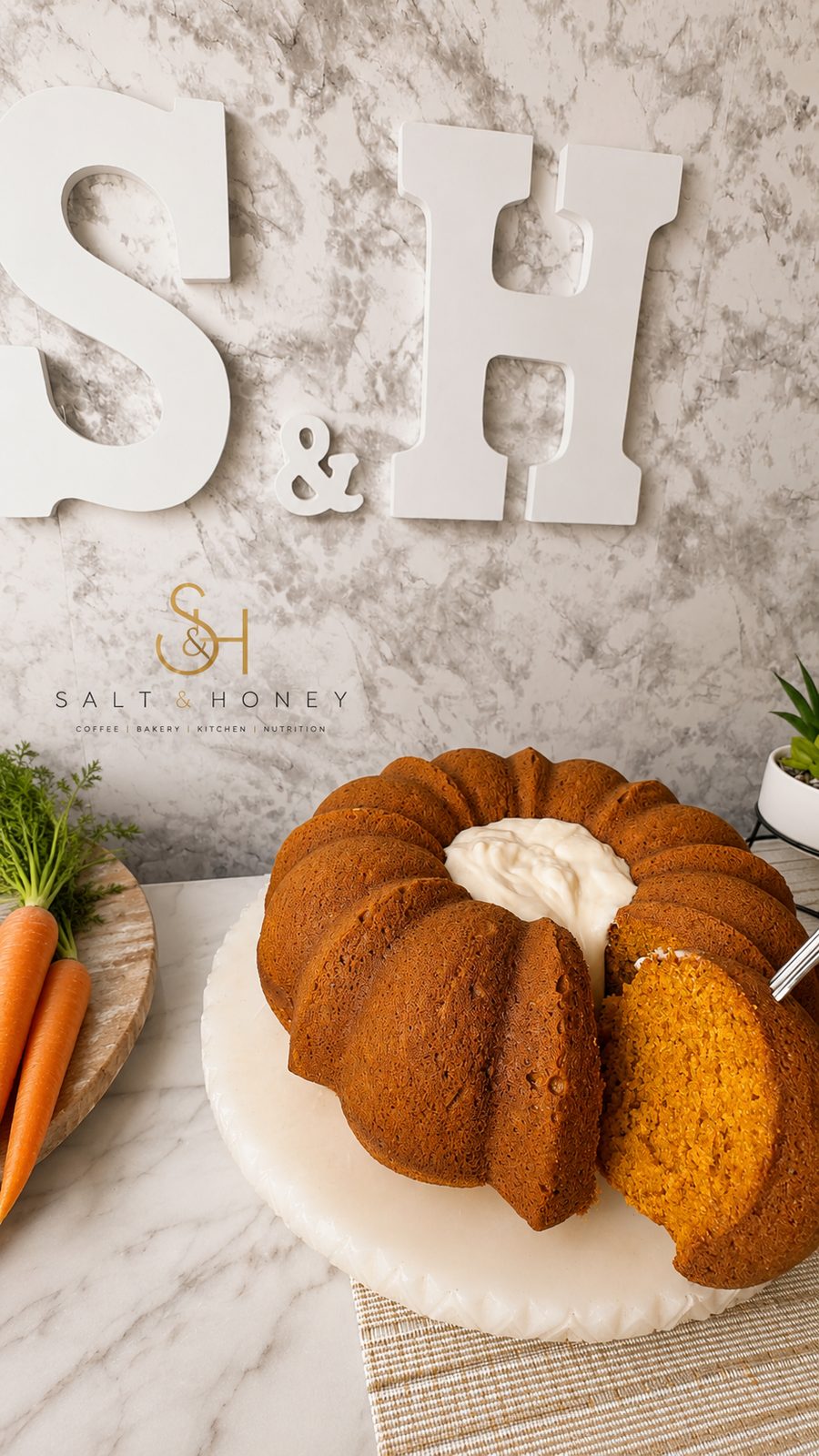 Carrot bundt cake filled with cream cheese